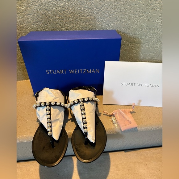 New in Box- Stuart Weitzman-Goldie Jelly Black with Pearl Sandals. Size 8 - Picture 4 of 11